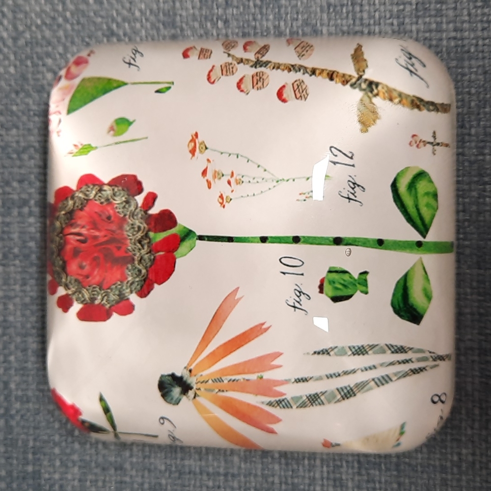 Glass Paperweight Red Flower Floral Square Writing Desk Accessory Writer Teacher